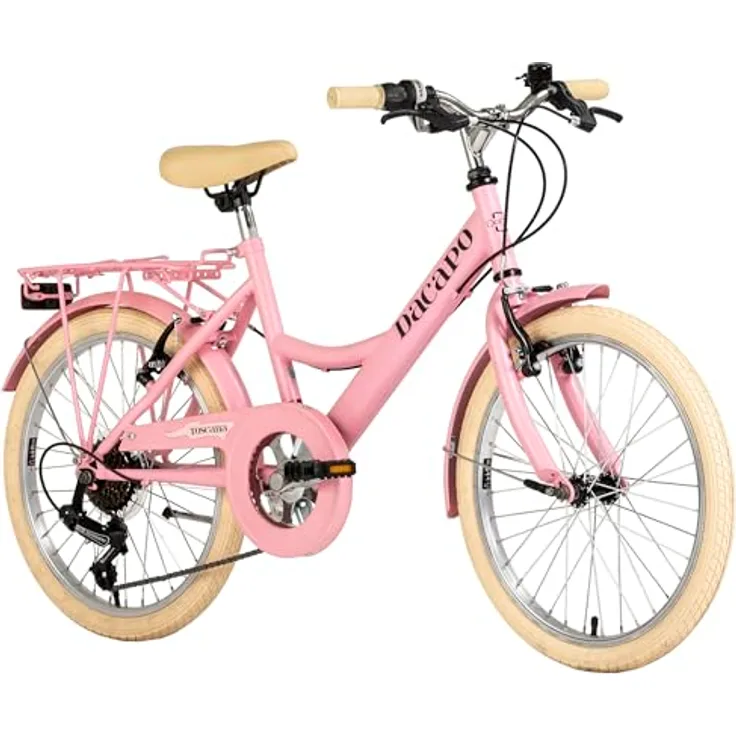 Dacapo Kinderfahrrad Toscana, 20 Zoll, 6 Gang Kettenschaltung in Rosa mit Gepäckträger und Reflektoren