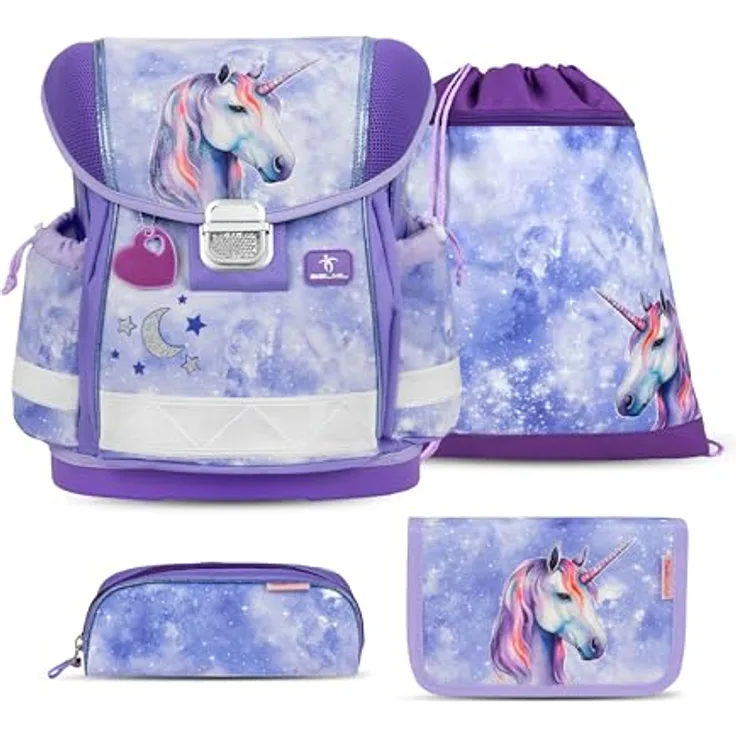 Belmil Schulranzen Classy, ergonomisches Schulranzen-Set 4-teilig, wasserabweisendes Polyester, 19 L, inkl. Turnbeutel und Schlamperetui
