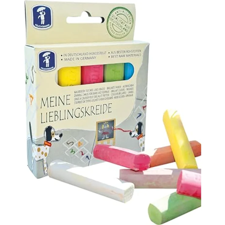 Feuchtmann MEINE LIEBLINGSKREIDE Basic Mini, 5 x 24g bunte Kreidestifte in Weiß, Gelb, Rot, Grün und Blau, für Straße und Tafel ohne zu verkratzen – Bild 1