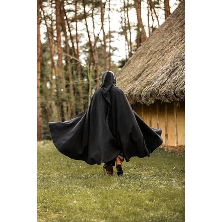 Leonardo Carbone® Mittelalter Umhang Frantz mit Kapuze, 100% Baumwolle Schwarz, für Damen und Herren, ideal für LARP, Cosplay und Mittelalter-Events – Bild 3
