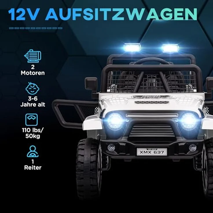 AIYAPLAY Elektro-Kinderauto, 2,4G Fernbedienung, Musikanschluss, 3-5 km/h, Belastbarkeit 50 kg, Weiß – Bild 4