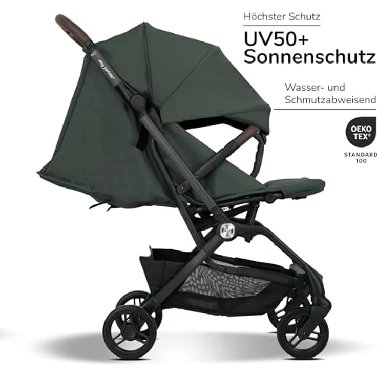my junior® Buggy PICO² | bis 22kg | Einhand AutoFold-Klappmechanismus | Ergonomische Liegeposition nach IGR e. V. | großes Sonnenverdeck UV50+ | Handgepäckmaß | 2 Belüftungsfenster - Sage Green – Bild 5
