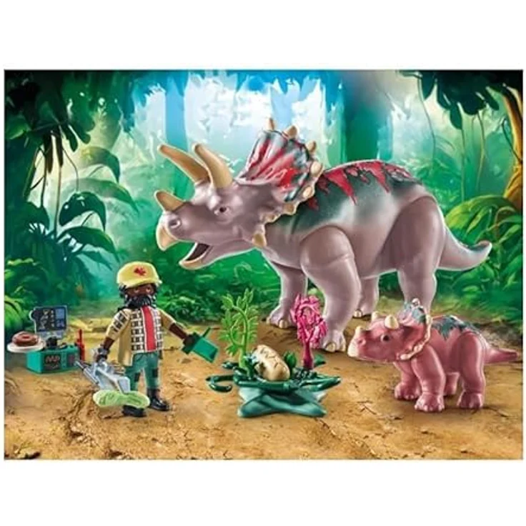 PLAYMOBIL Triceratops mit Jungtier, Dino-Forscher Set mit umfangreichem Zubehör, 71821 – Bild 2