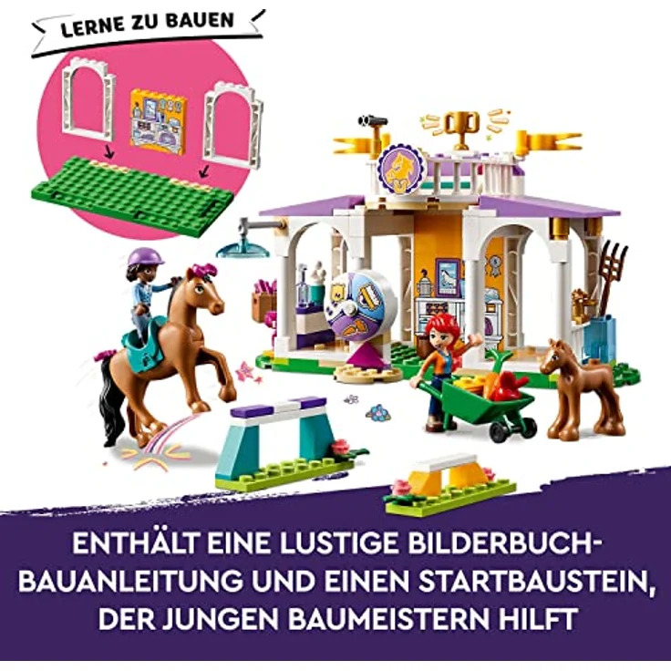 LEGO 41746 Friends Reitschule Set mit 2 Spielzeug-Pferden, Aliya und Mia Mini-Puppen, Reitstall- und Pferdespielzeug, Tierpflege-Geschenk für Kinder, Mädchen und Jungen ab 4 Jahre – Bild 5