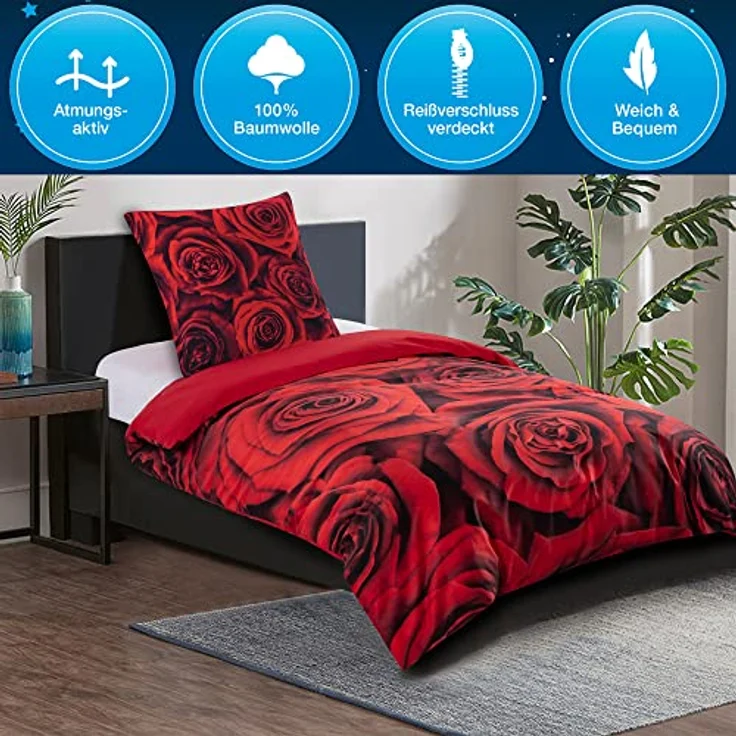 Sanilo® Bettwäsche Rosen 135x200 cm, 100% feinste Baumwolle, Wendebettwäsche, Oeko-TEX Zertifiziert - 2-teilig 135x200 cm – Bild 4