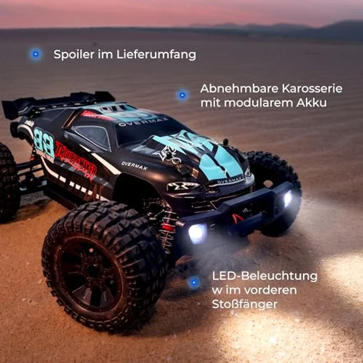 OVERMAX X-Stable RC Monster Truck 4x4 1:10, Metallantrieb, LED-Beleuchtung, 2 Akkus, Öldruckstoßdämpfer, 35 km/h – Bild 9