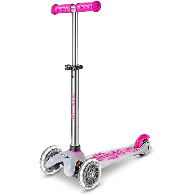 MICRO Mini micro Deluxe Flux LED | Das ORIGINAL | Kinderroller ab 2 Jahren | Inklusive LED Rollen | Transparentes Design, Höhenverstellbar | Pink – Bild 1