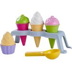 SIMBA Sandform-Set Eisständer, Outdoor Spielzeug mit 4 Eiskugeln in Weiß, Rosa, Grün und Gelb, für Kinder ab 3 Jahren