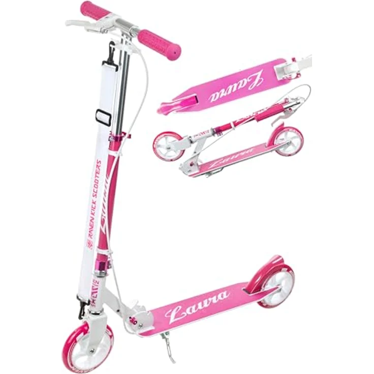 RAVEN Laura Tretroller Kickscooter für Kinder, klappbar, höhenverstellbar, mit Handbremse und Tragegurt, 145mm Räder – Bild 1