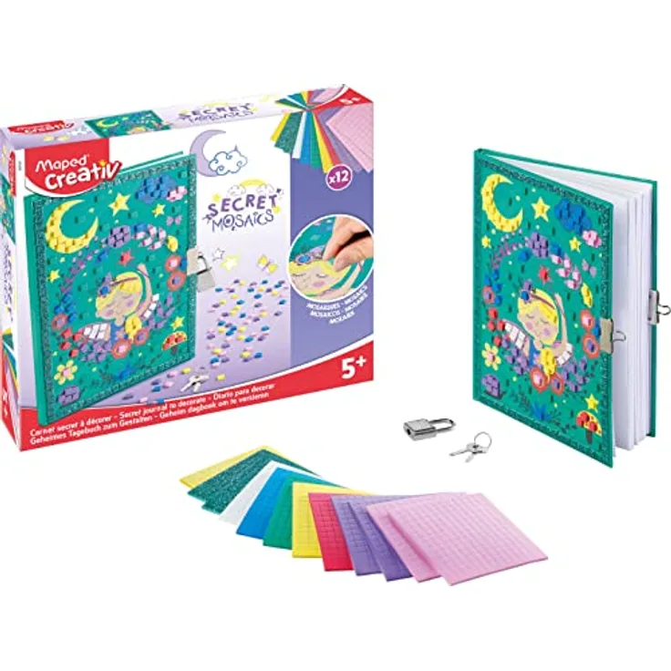 Maped CREATIV - Bastel- und Gestaltungs-Set SECRET MOSAICS - Tagebuch zum Gestalten mit selbst-klebenden Mosaik-Steinchen