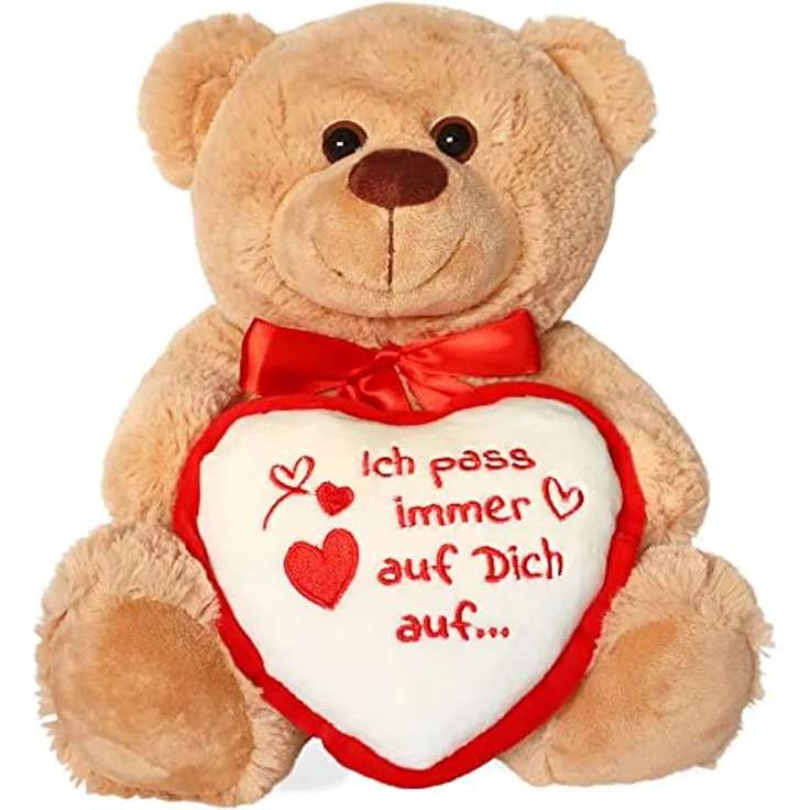 matches21 HOME & HOBBY Teddybär mit Herz/Herzteddy Ich Pass Immer auf Dich auf Hellbraun/beige 25 cm Kuscheltier - Geschenkidee Freundin Klassiker
