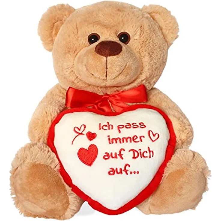 matches21 HOME & HOBBY Teddybär mit Herz/Herzteddy Ich Pass Immer auf Dich auf Hellbraun/beige 25 cm Kuscheltier - Geschenkidee Freundin Klassiker – Bild 1