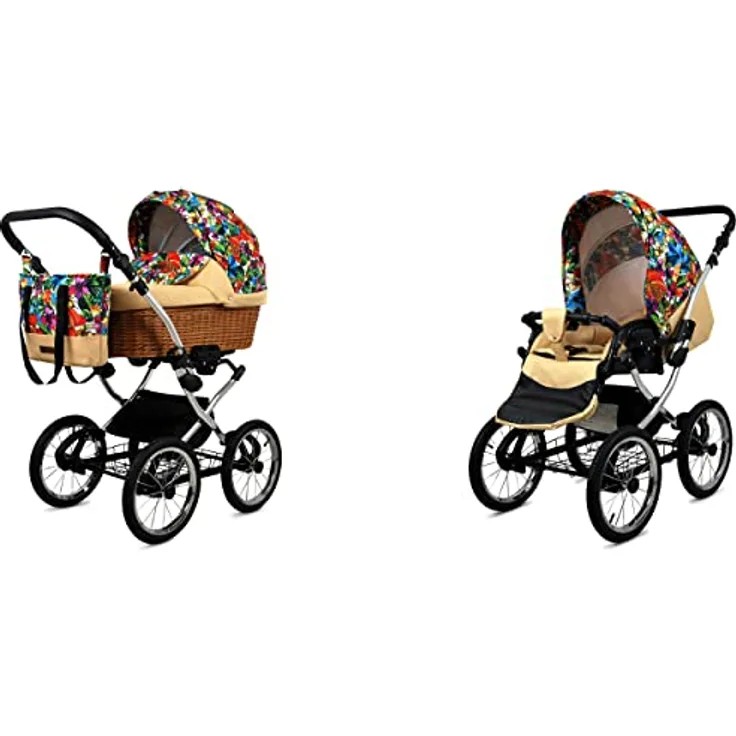 Babylux BabyLux ALU 2in1 Kinderwagen für Kleinkinder - Jungle Flowers Silver Frame, Multifunktional, Sicheres Design, Nutzerfreundlich