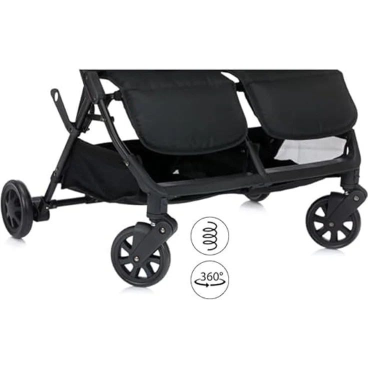 Fillikid Geschwister- & Zwillingskinderwagen Twin, 10,2 kg, Liegeposition, 78 cm breit, Schwarz Grün, inkl. Gratis Mobilitätsgarantie – Bild 7