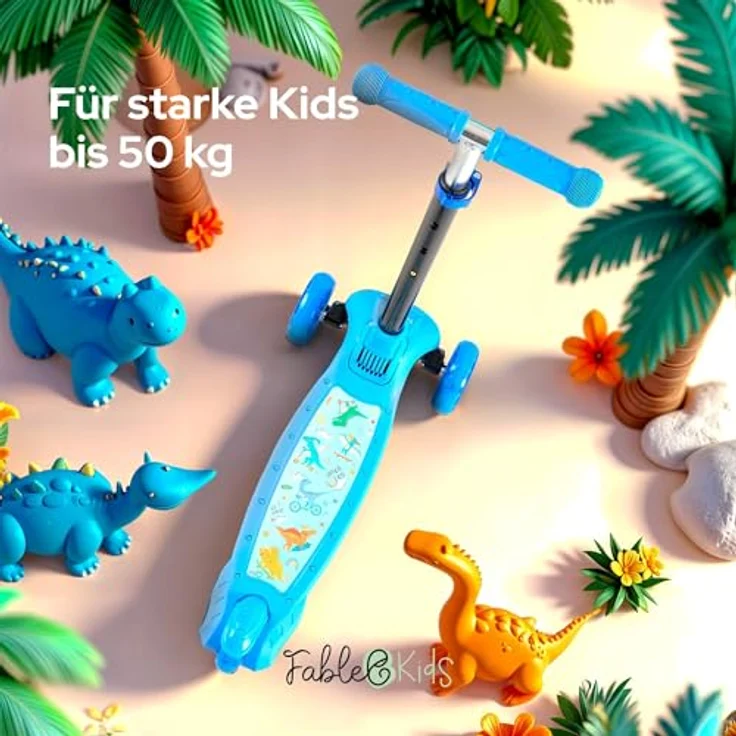 FableKids Kinderroller Tretroller Cityroller Blau, höhenverstellbar, klappbar, mit LED-Leuchträdern, für Kinder ab 3 Jahren – Bild 7