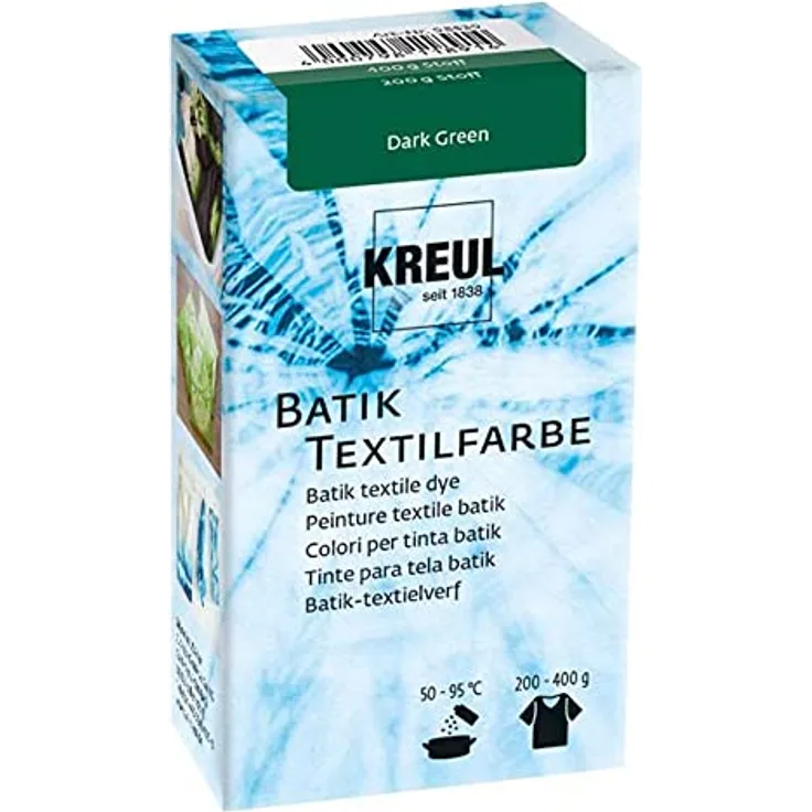KREUL 98539 - Batik-Textilfarbe Dark Green, 70 g, Farbpulver zum Batiken und Färben von Textilien