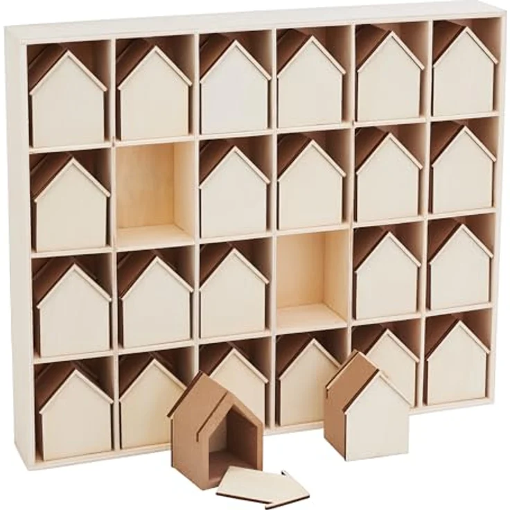 VBS Adventskalender-Häuser, 24 Stück, DIY Bastelset, Weihnachtsdekoration, unbemalt, Sperrholz – Bild 1