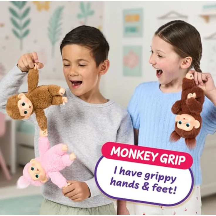 Little Live Pets Baby Monkey Minis Chikki Cherry, interaktiver Plüschaffe mit über 20 Geräuschen, 18,8 cm, weiches braunes Fell, griffige Hände & Füße, sammle alle 3 – Bild 5