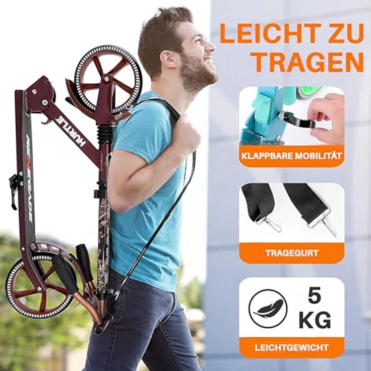 Pyle Hurtle Renegade Tretroller, 2-Rad-Klapproller für Kinder und Erwachsene mit verstellbarem T-Bar und robustem Legierungsdeck – Bild 4