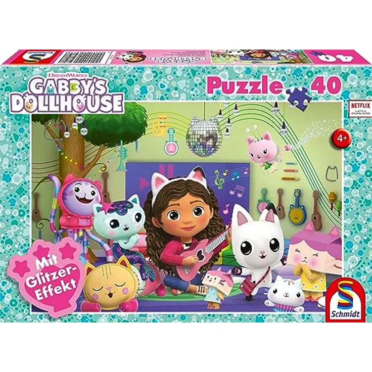 Schmidt Spiele Fantasie 56472 Gabby's Dollhouse, Glizerpuzzle Kinderpuzzle, bunt, Moyen, 40 Teile