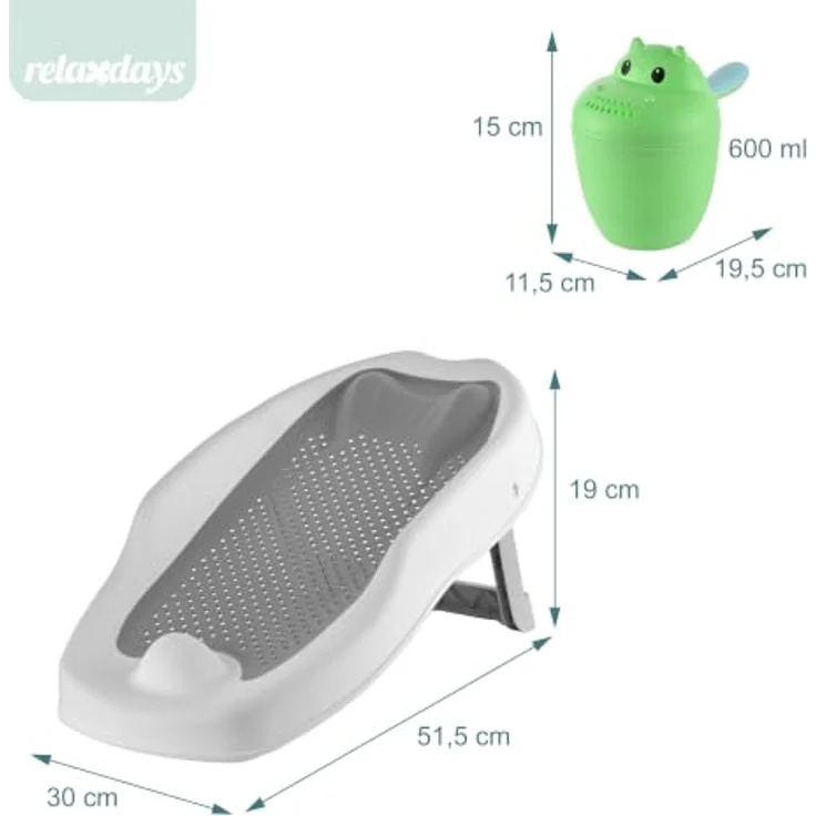Relaxdays Baby-Badehilfe Set, tränenfreier Haarwaschbecher mit ergonomischer Liegeposition, grau – Bild 4