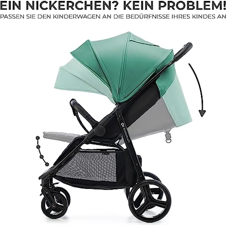 Kinderkraft RINE Buggy bis 22 kg, Kinderwagen, Mit einer Hand zusammenklappbar, wasserfestes Verdeck mit UPF50+ Filter, liegende Position, Getränkehalter im set, Grün – Bild 5