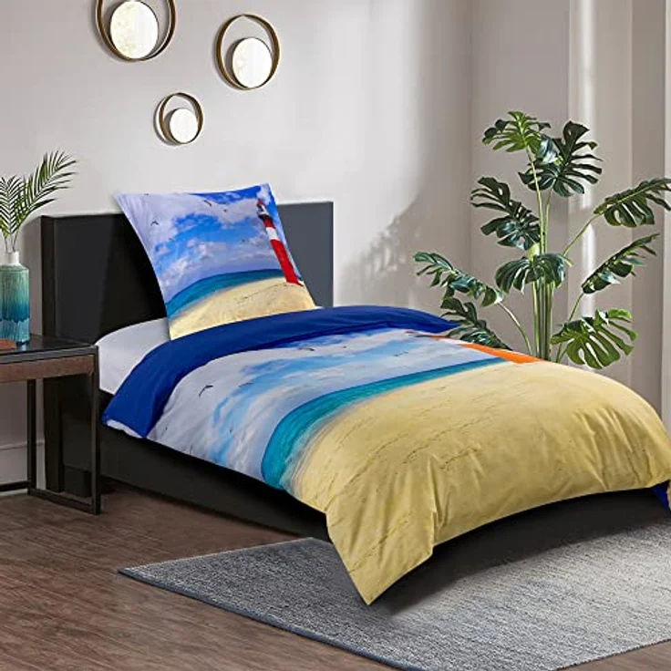 Sanilo® Bettwäsche 135x200 cm, 100% feinste Baumwolle, 4-teilig, Bettbezug, Kissenbezug 80x80cm, Oeko-TEX Zertifiziert (Leuchtturm) – Bild 2