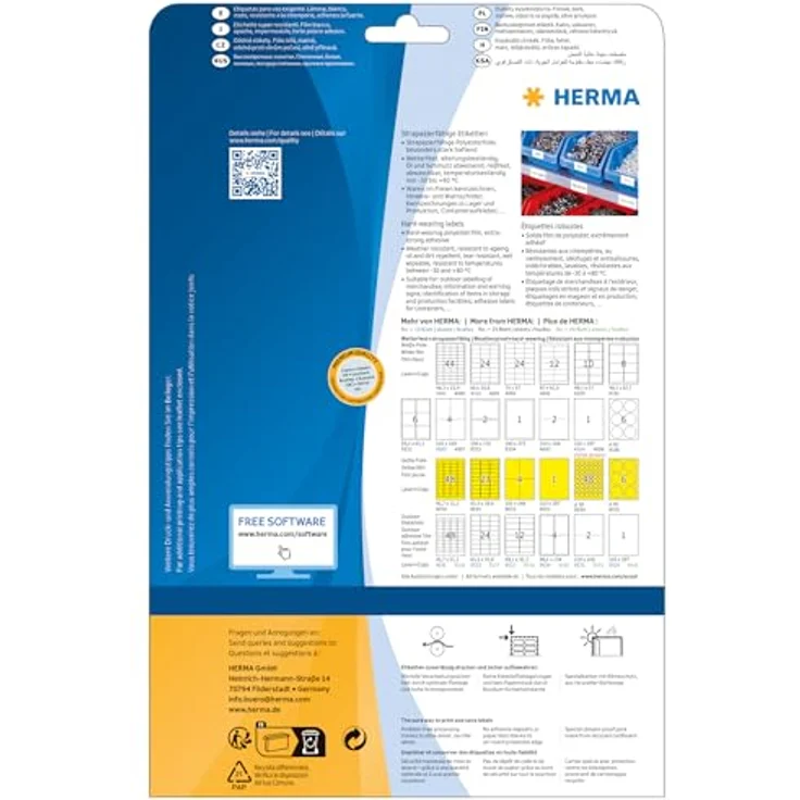 HERMA 10 wetterfeste Folienetiketten 4584 weiß, 210 x 297 mm, selbstklebend, temperaturbeständig, wasserabwaschbar, reißfest – Bild 2