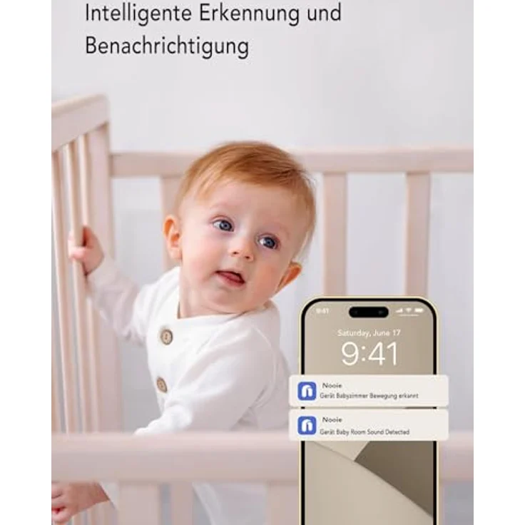 nooie Babyphone mit Kamera, 1080P HD Baby Monitor, WLAN, Gegensprechfunktion, Nachtsicht, Bewegungs- und Geräuscherkennung, kompatibel mit Alexa, 2.4Ghz WiFi, Indoor – Bild 4
