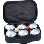 relaxdays Boule Set, Metall Spielball Set mit 6 Kugeln, tragbar, silber und schwarz