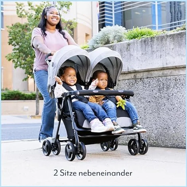 Graco Geschwisterwagen DuoRider - Steeple Gray, Zwillingswagen 12,1 kg mit Liegeposition und Regenschutz – Bild 6