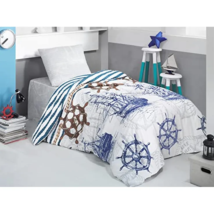 ZIRVEHOME Kinder Bettwäsche 135x200 cm, 100% Baumwolle, Mit Reißverschluss (Marine, 135 x 200 cm)
