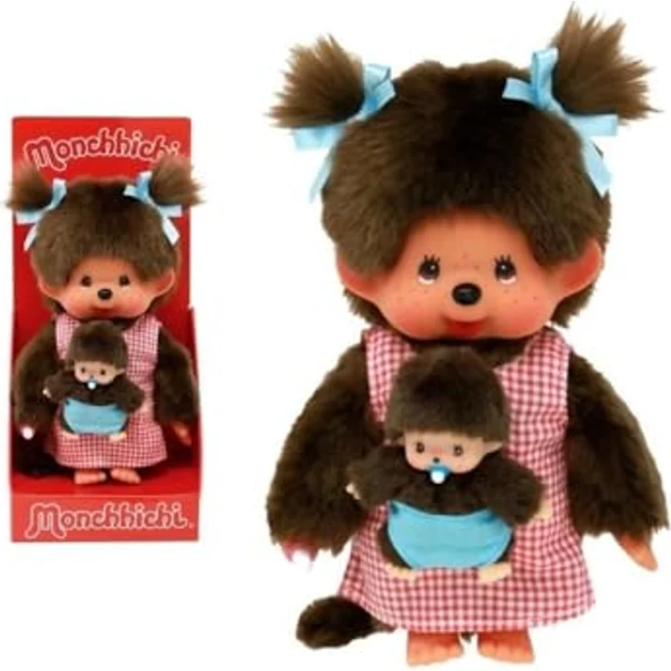 BANDAI Monchhichi Mama & Baby Plüschtier, 20 cm, kultiges Kuscheltier aus den 80ern für Kinder und Erwachsene - SE243921 – Bild 2