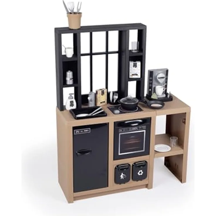 Smoby Spielküche Loft, Kinderküche im Industrial-Look mit 32 Zubehörteilen und Spezialeffekten, ab 3 Jahre, 74x29,2x95,7 cm