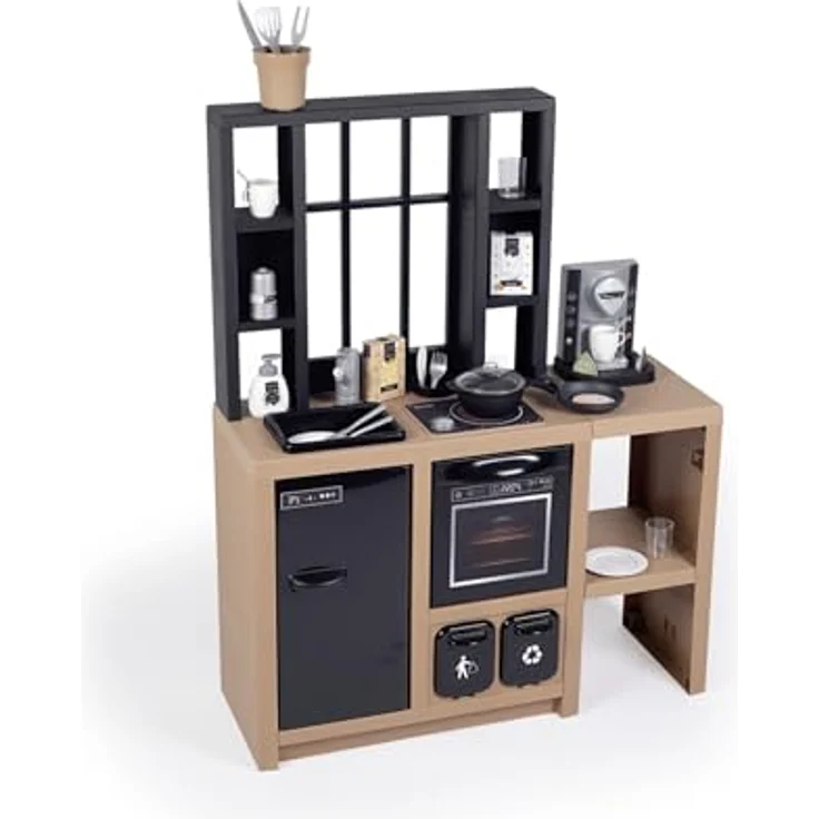 Smoby Spielküche Loft, Kinderküche im Industrial-Look mit 32 Zubehörteilen und Spezialeffekten, ab 3 Jahre, 74x29,2x95,7 cm – Bild 1