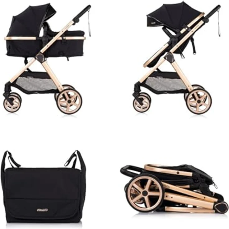Chipolino Kombikinderwagen Vista 2 in 1, mit Wickeltasche, Fußabdeckung, verstellbare Rückenlehne, schwarz – Bild 4
