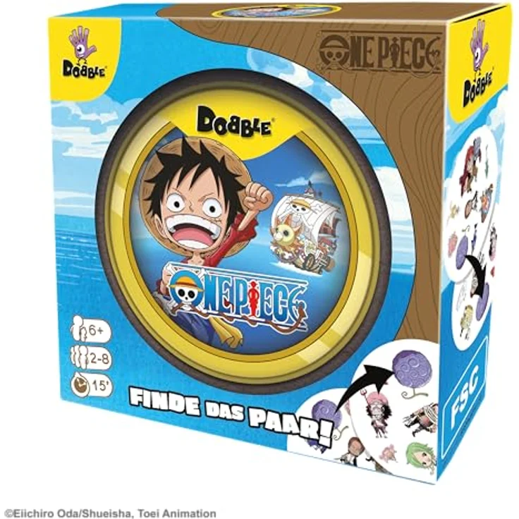 Asmodee Dobble One Piece, Familienspiel für 2-8 Spieler ab 6 Jahren, schnelles Reaktionsspiel mit 15 Minuten Spielzeit, mehrsprachige Metalldose – Bild 3