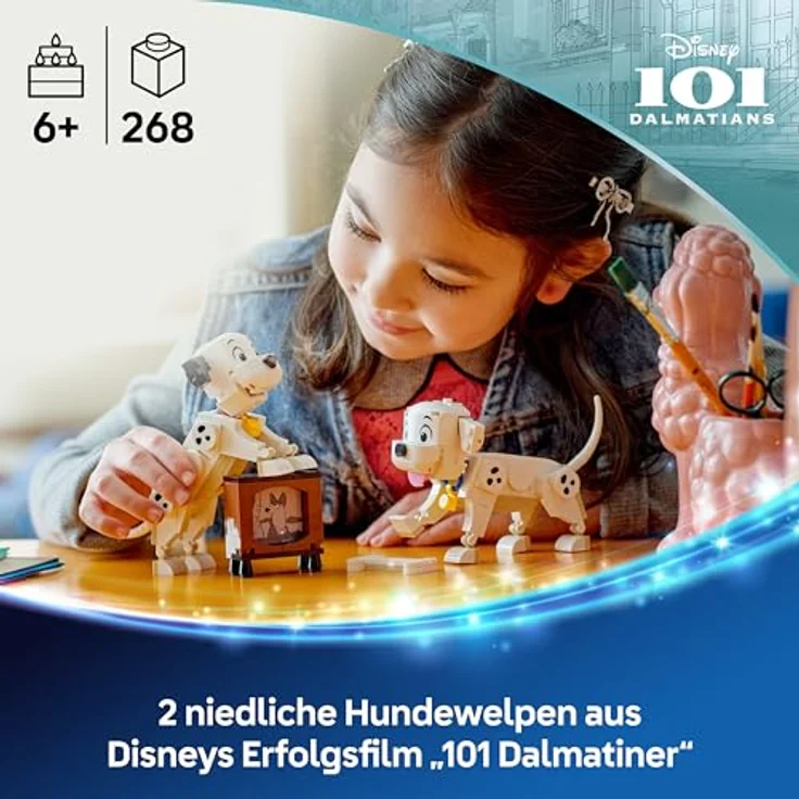 LEGO Disney Classic 43271, Die Welpen Lucky und Penny aus 101 Dalmatiner, Bausatz mit 268 Teilen für Kinder ab 6 Jahren, Mehrfarbig – Bild 2