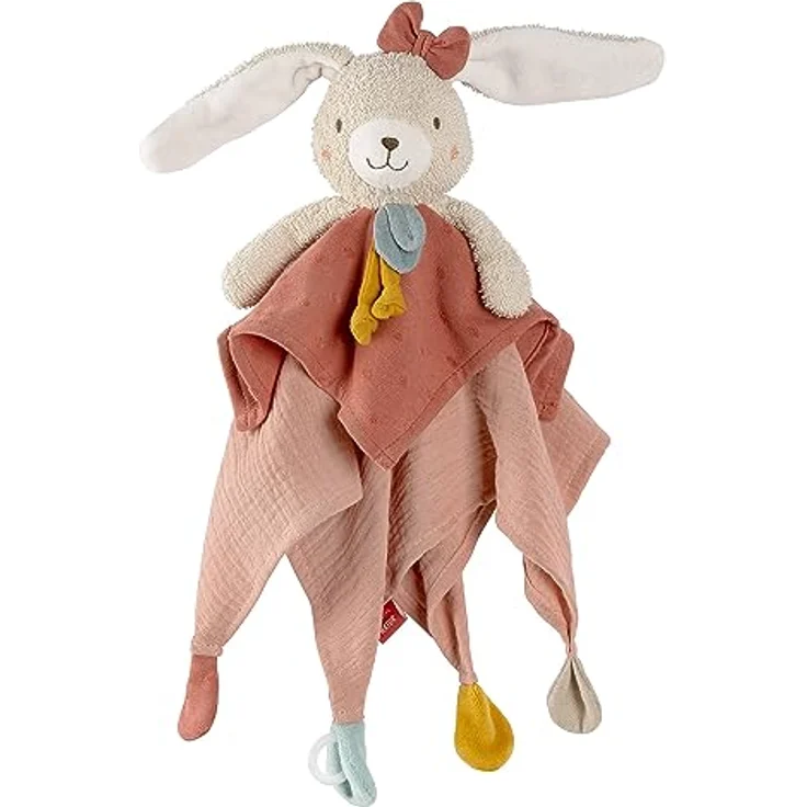 Fehn Schmusetuch Hase fehnNATUR - Spielkamerad & Stofftier-Schnuffeltuch mit Baumwolle aus kontrolliert biologischem Anbau (kbA) mit Schnuller-Befestigung - für Babys & Kleinkinder ab 0+ Monaten – Bild 1