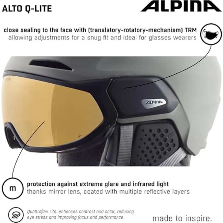 Alpina Unisex-Erwachsene Alto Q-LITE Skihelm, Moon-Grey matt (Gold Mirror), 51-55 – Bild 4