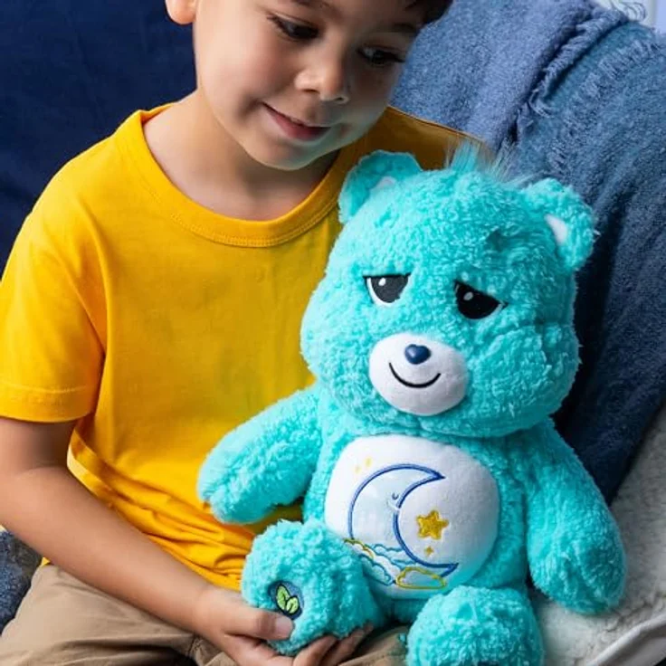 Care Bears Cozy Bedtime Bear, 35,6 cm Plüsch, umweltfreundlich mit Sherpa-Material und süßem Bauchabzeichen – Bild 4