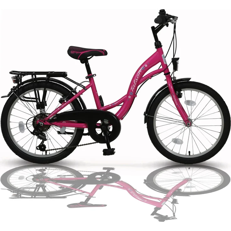 Talson Kinderfahrrad 20 Zoll Cityrad, 6 Gang Shimano, Kettenschaltung, mit Beleuchtung nach StVZO und Gepäckträger Rosa