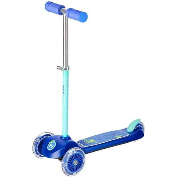 SPORTPRISE HLB001 Blauer Kinderroller Nils Fun, dreirädrig mit LED-Rollen, verstellbarem Lenker und Fußbremse