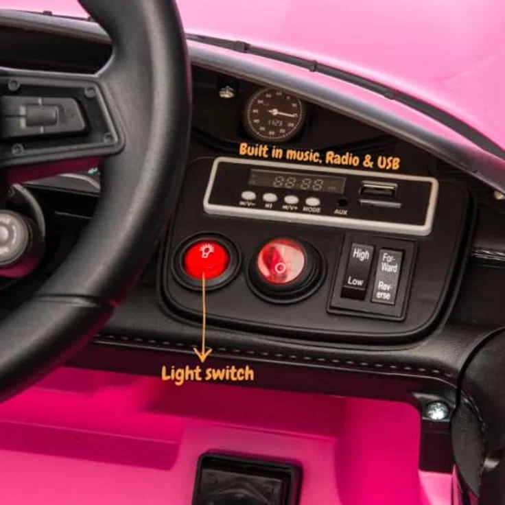 Vrooomy Porsche Taycan Turbo S Kinder Elektroauto, 12V mit Fernbedienung, für 1-5 Jahre, Rosa, MP3-Player, LED-Scheinwerfer, sanfter Start, 2 Motoren – Bild 5