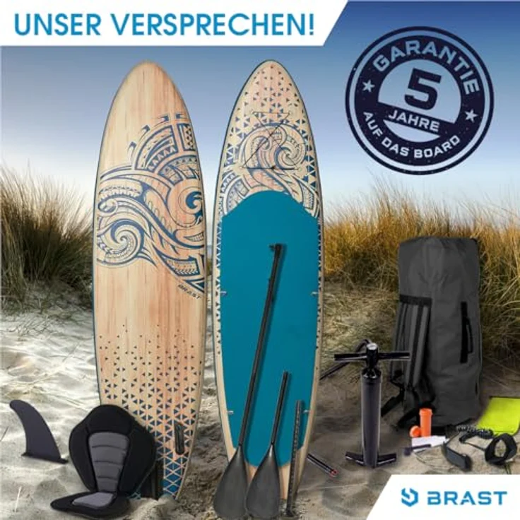 BRAST SUP-Board Tribal Ocean Sixties & Turtle, Aufblasbares Stand up Paddle Set, (320x81x15cm), inkl. Zubehör, 5 Jahre Garantie, blau – Bild 3