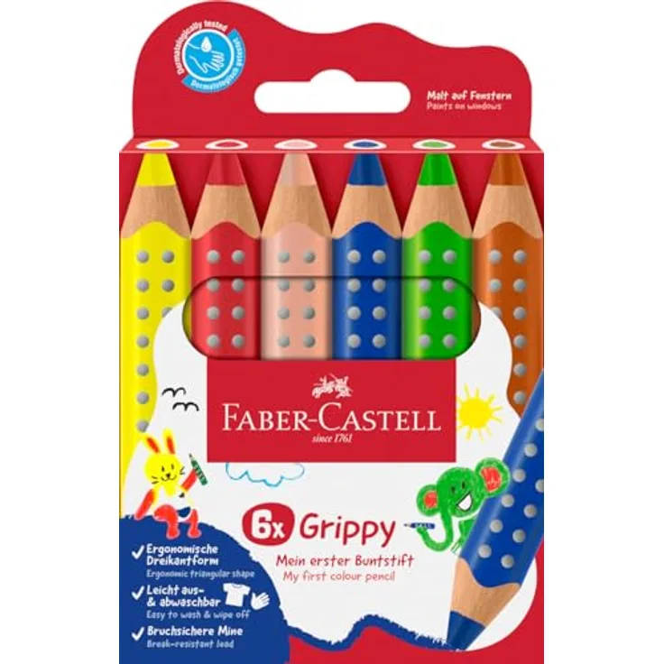 Eberhard Faber Buntstiftetui Grippy, 6-teiliges Set mit dreikantigem Design und hoher Farbkraft