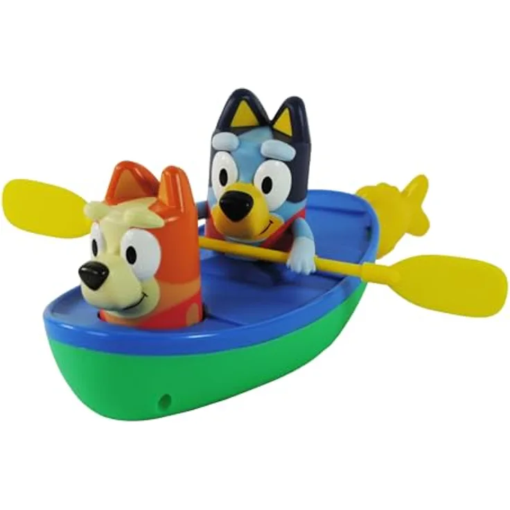 TOMY Bluey Kanu - Badewannenspielzeug mit Bluey und Bingo, Wasseraktiviertes Kanu für Kinder ab 18 Monaten, offiziell lizenziert, kein Batteriebedarf, Mehrfarbig