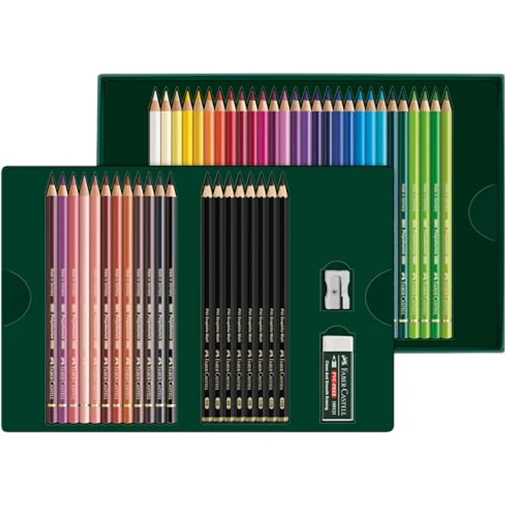 Faber-Castell Polychromos 210054, 40er Buntstifte-Set mit 3,8-mm-Minen, inklusive 8 Pitt Graphite Matt Bleistifte, Radiergummi und Anspitzer – Bild 3