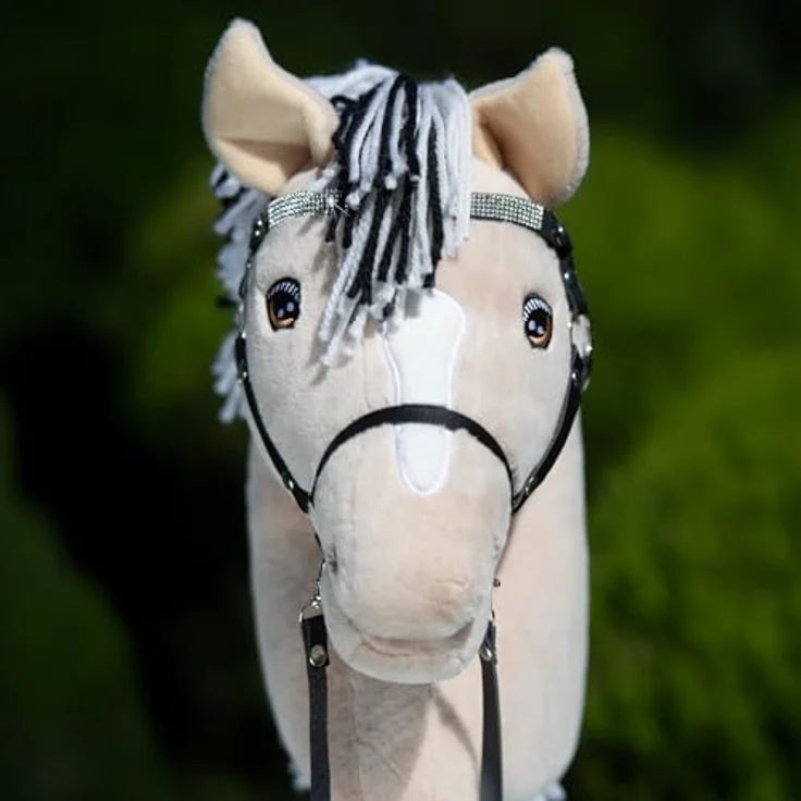 Hobby Horse Land Fjord A3, Steckenpferd Beige mit Glitzer-Trense, hochwertiges Spielzeug für Kinder ab 5 Jahren – Bild 4