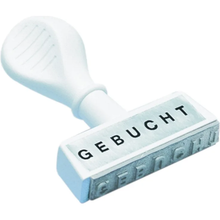 WEDO Stempel GEBUCHT, Lagertextstempel mit ergonomischem Griff, ca. 45 mm Abdruckbreite